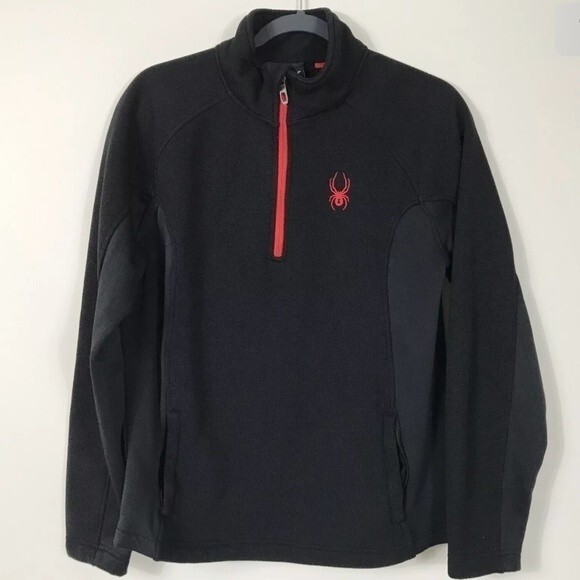 SPYDER Outbound Black & Red Pullover 1/4 Zip Sweater Spider Logo Mens SMALL EUC - Picture 1 of 4
